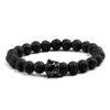 Pulsera de piedra Natural mate de Lava negra a la moda, abalorio de hebras, corona Imperial CZ, cuentas de ojo de tigre, pulseras para hombres, brazaletes, joyería para mujeres