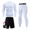 Men Compression set MMA Long Sleeve T-shirt Men's Tight Pants Fitness Bodybuilding Clothes Skull Top Rashguard Sport Suit Men 211023