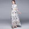 Svoryxiu Verão Mulheres Elegante Flor Impressão Branco Maxi Vestido Runway Designer de Manga Longa Vestdios 210421