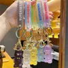 Creative Fashion Cute Transparent Crystal Bow Tie Bear Car Keychain Resin Doll Key chain Couple Bag Pendant