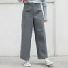 Aelegantmis High Waist Woolen Wide Leg Pants Women Loose Straight Ankle Length Casual Solid Trousers Female Korean chic 210607