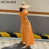 田川ジャンプスーツのための女性の夏のワンネックのストラップレスのしわのジャンプスーツ女性のハイウエストルーズワイドレッグカジュアルジャンプスーツ210513