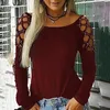 Camicette da donna Autunno Donna Nero Base Shinny Moda Casual Girocollo con borchie Scava fuori T-shirt a maniche lunghe
