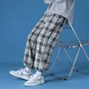 Hip Hop Siyah Ekose Pantolon Erkekler Joggers Moda Gevşek Rahat Harem Kore Tarzı Artı Boyutu Streetwear Pantolon 210715