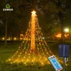 Christmas led string lights Outdoor 11ft 350 LEDs 8 Modes Star Waterfall Hanging Lighting with 110v 220v plug solar powered for Xmas Holiday Garden