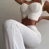 2021 Lato Nowa Damska Moda Sexy Bandaż 2 Dwuczęściowy zestaw Bez rękawów Tight Top Top High High Paist Spodnie spłaszczone Spodnie Zestaw Y0625