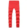 Men's Jeans 2021 Men Stacked Ripped Male Zipper Winter Denim Straight Leg Trousers Slim Fit Boyfriend Streetwear White Red Bl300Y