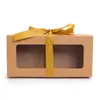 Caixa de papel kraft marrom com caixa de presente de janela com embalagem de caixa de papelão de embalagem de caixa de fita de seda