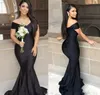 2022 Fashion Black Country Style Mermaid Long Bridesmaid Dresses Plus Size Off Shoulder Floor length Garden Maid of Honor Wedding Party Guest Gown B0301