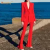 Autumn And Winter Women'S Sexy Long-Sleeved Blazer Flared Pants Office Set Fashionable Red Bodycon2 Two-Piece 210527