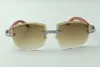 2021 designers sunglasses 3524023 XL diamonds cuts lens natural original wooden temples glasses size 58-18-135mm2361
