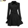 Trench-Coats Femme Manteau Chaud Revers Femme Avec Ceinture Jupe Ourlet À Lacets Pardessus Pour Femme Hiver Élégant Veste Bouton Ropa Mujer