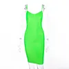 Hugcitar Spaghetti Straps V-Neck High Waist Neon Green Solid Summer Women Fashion Party Club Streetwear Dresses Q190516