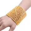 Algeria Wedding Bridal Hand Cuff Bangles Hollow Flower Pattern Luxury Gold Color Bracelets Free Size