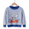 Söt kaninpojkar Tjejer stickad tröja för småbarn pojke barn casual höst vinter tecknad varm bomull tröja pullovers 210429