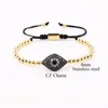 Beaded, Strands Classic Anil Arjandas Design Stainless Steel Beads CZ Pave Eye Charm Adjustable Macrame Bracelet Bangle Set For Men