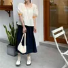 Korea Summer Women's Fashion Sweet Blouse Contrast Patchwork O-Neck Puff Sleeve Casual Loose Shirt Female 210519