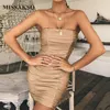 Missakso Sexig Summer Mini Bodycon Dress Axless Night Club Backless Women Clothing Ruched Party Dress Black Khaki 210625