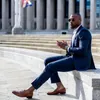 Erkek Takım Elbise Blazers (Ceket + Pantolon) Klasik İş Lacivert İki Düğmeler Slim Fit Smokin Düğün Adam Takım 2 Parça Resmi Blazer Özel MA