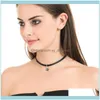 Colliers Pendentifs Bijoux Strass Bleu Cristal Étoile Pendentif Collier Femmes Suspendus Clavicule Chaîne En Cuir Noir Simple Collier Ras Du Cou