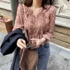 Vintage Puff Sleeve Floral Chiffon Sweet Shirts Women Spring Summer Korean Shirt Lace Top Female Blouses Tunics Girls 210619