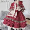 Robe lolita vintage femme avec cape taille haute bordeaux kawaii es vêtements japon printemps automne mi femme 210603