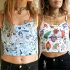 Kvinnor Sommar Sexig Tank Vest Crop Top Ärmlös Cartoon Print Cotton Clubwear Vest Off Shoulder Camisole Ny Ankomst Y0622