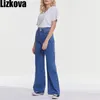 Lizkova Primavera Blue Jeans Donna Vita alta Overlength Denim Mujer Pantalones Moda Gamba larga Pantaloni stile coreano 210922
