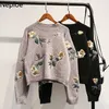 Vintage trui truien vrouwen herfst winter Koreaanse losse slanke studesen gebreide trek femme korte bloemen dames top 46388 210422