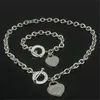 Julklapp 925 sterling Silver Kärlek Halsband+armband Set Bröllopsuttalande Smycken Hjärthänge Halsband Armband Set 2 i 1