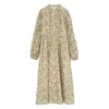 Japan Stil Schlanke Taille Kleider Stehen Neck Chic Blumendruck Design Frau Kleid Elegante Temperament Einreiher Vestidos 210525