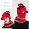 Bonnet / Crâne Casquettes Chapeau Femme Épaissie Bonnets Chauds Tricotés Hiver Coupe-Vent Motifs Géométriques Écharpe Gants Trois Pièces Delm22