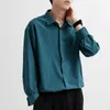 男性用の韓国のファッションドレープシャツソリッドカラー長袖アイスシルクスマートカジュアル快適なボタンアップシャツ210701
