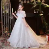 Puffy Girls Dress 3d Flower v Neck Long Train Детские подростки. Платье платья по случаю дня рождения для свадебного хвоста 403