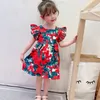 Children's wear summer new girl's dress with small flying sleeves and Yingshan red print super beautiful princess skirt