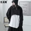 [EAM] Loose Fit Black Asymetryczny Casual Bluza Z Kapturem Z Długim Rękawem Kobiety Duży Rozmiar Moda Wiosna Jesień 1DD7354 21512