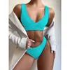 Hohe Taille Bikinis Push Up Bikini Set Blau Frauen Badeanzug Sexy Bademode Badeanzug Badeanzüge Beachwear Zweiteilige BikiniX0523