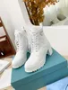 Monolith white Leather Nylon pouch Ankle Combat Boots platform Wedges lace-up round Toe block heels Flat booties chunky designer for women factory footwear