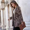 Большой Pocket Leopard Искусственная шуба Женщины Осень Зимняя Однонародный Кнопка Высокий Эгнет Длинные Пальто Свободные Женские Верхняя одежда 210510