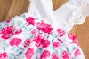 Bébé bébé filles vêtements floraux ensemble été dentelle rose imprimé combinaison + bandeau dos nu sunsuit mignon né volant barboteuse 211101