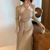 Autumn Korea Elegant Dress Set Women Slim Retro Casual Party Vintage 2 Piece Suit France + Long Sleeve Top 211106