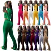 Femmes Survêtements Velours Solide 2 Pièce Tenues Designer Fermeture Éclair Poche Avant À Manches Longues Veste Cloche Bas Pantalon De Survêtement Sport XS-XXL 14 Couleurs