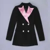 Blazer a blocchi di colore da donna libero Risvolto sexy Manica lunga Doppio petto Vestito aderente Club Party Mini Vestidos 210524