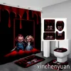 Duschdraperier Skräckfilm Chucky 3D-utskrift Vattentät badrumsgardin Toalettöverdrag Matta Halkfri golvmatta (1/3/4 st) W07