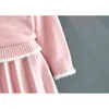 Maglione per bambini Autunno Inverno Ragazza coreana Maglia a maniche lunghe in lana di cartone animato + Gonna corta 2 pezzi Set 210611