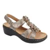 Sandaler 2022 Sommar Kvinnors Skor Plus Storlek Round Toe Flower Women Wedge Roman Leather Zapatillas