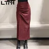 Koreaanse vintage plaid midi rok vrouwen mid-length mode split sexy pakket hip rokken elegante bodycon lente 210427