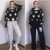 Jakość Jesień Zima Sweter damski O-Neck Star Pullover Knitting Swetry Z Długim rękawem z Split Casual Jumper C-288 211011