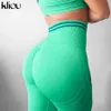 Kliou seamless sportswear fitness two piece set sleeveless crop top+slim high waist leggings outfits stretchy knitted tracksuits Y0625