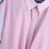 Mulheres verão short listrado camisas blusas tops casuais slim gravata curva colarinho feminino feminino moda doce poplin top blusas 210513